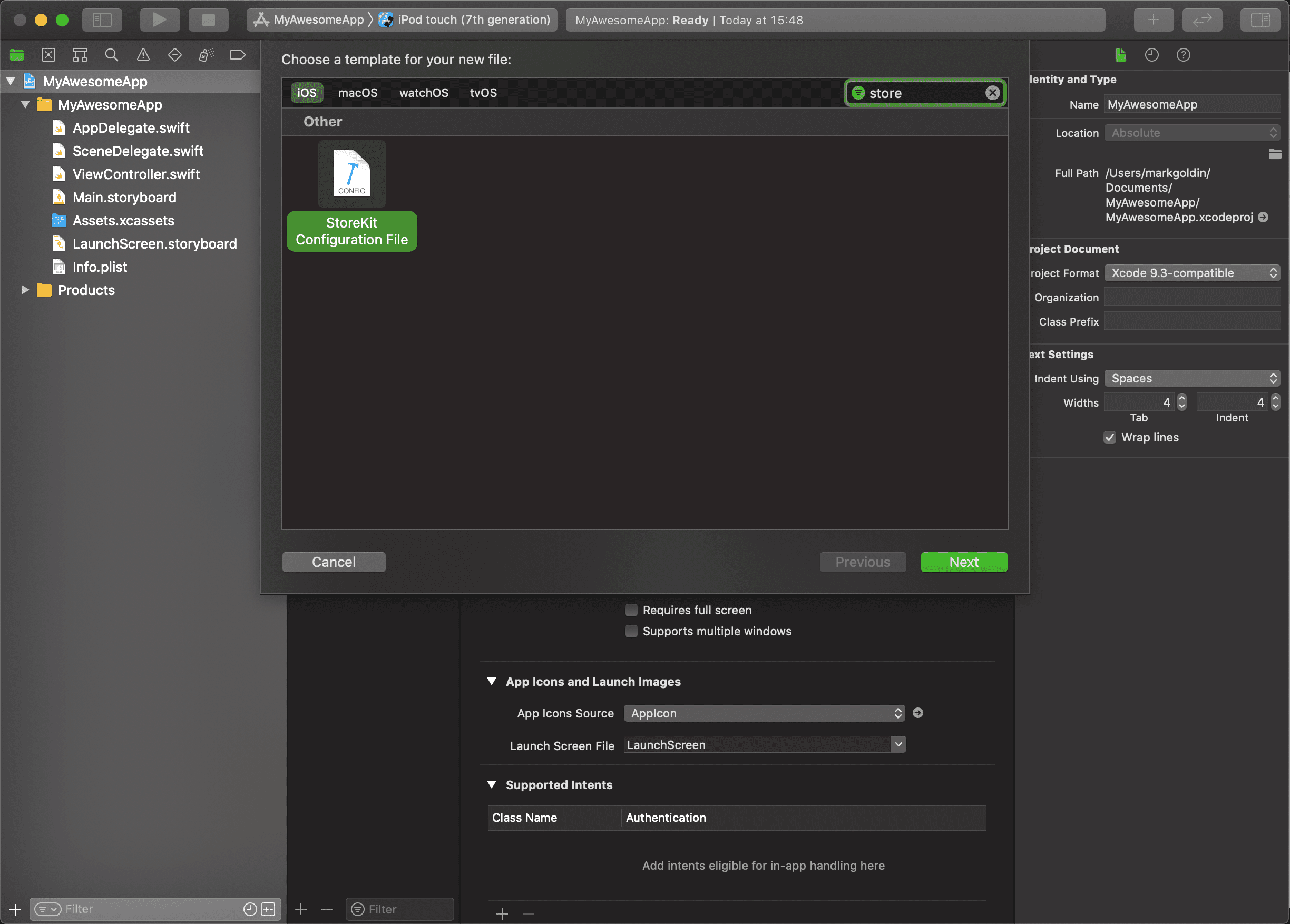 Adding a SroreKit project in Xcode