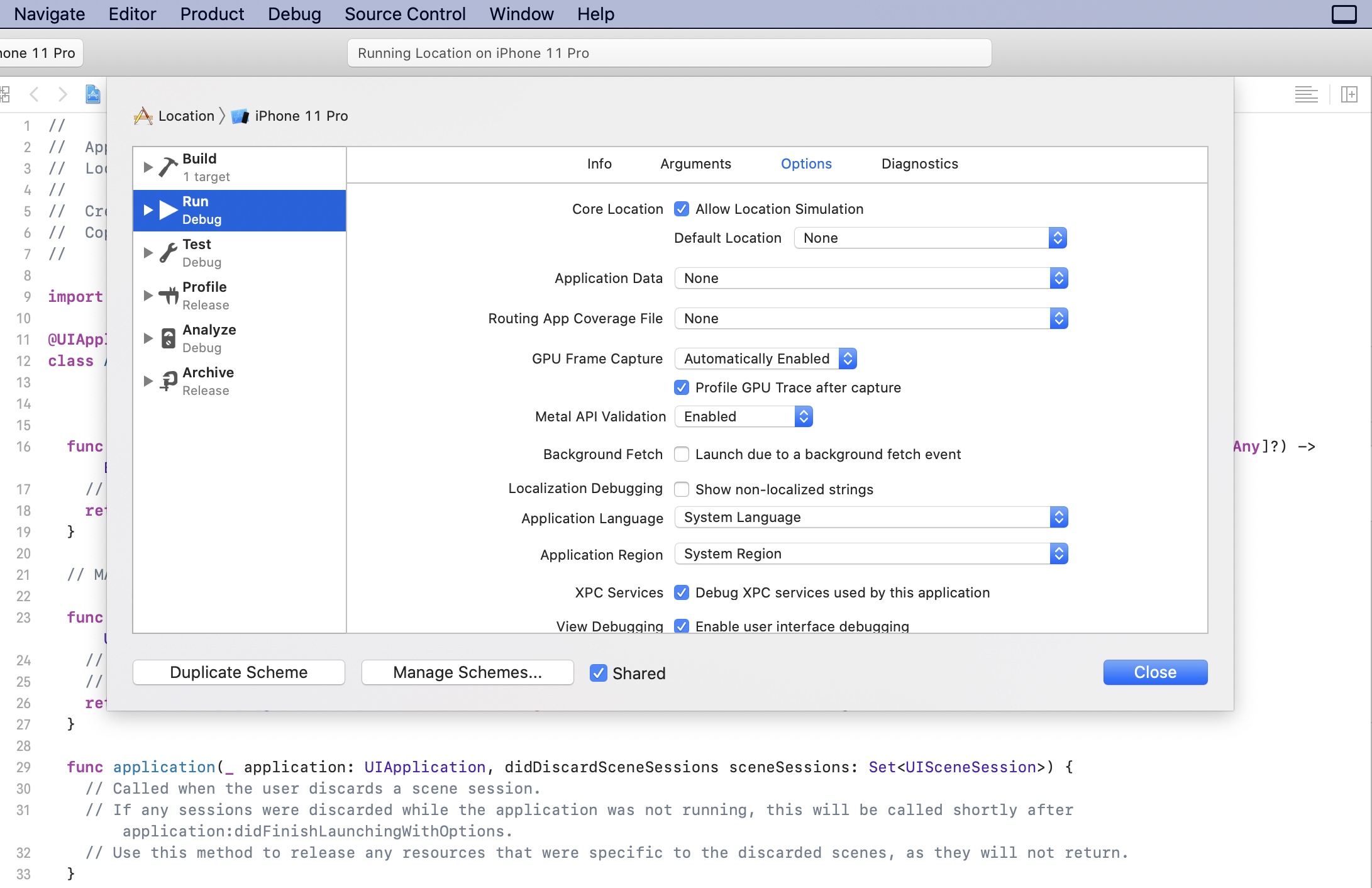 Checkbox Allow Location Simulation